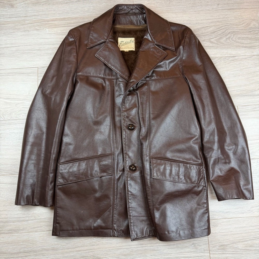 Fieldston Town & Country Men's Vintage Dark Brown Leather Lined Coat Size 38